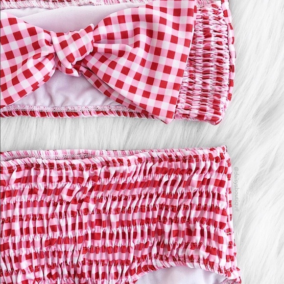 Pink gingham smocked bandeau bow bikini 💕 - Picture 3 of 5